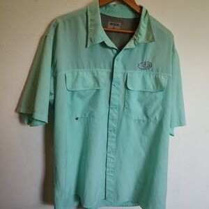 Mossy Oak Fishing Shirt‎ Men's Sz XL Button up Short sleeve Aqua Vented